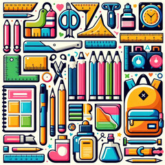 school supplies clip art with Generative AI Techonology.	
