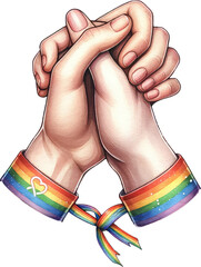 Watercolor Pride Month Clipart: LGBT Rights, Rainbow, and Diversity Themes. Colorful LGBT Pride Hands: Gay, Lesbian, Bisexual, Transgender Symbols. Handcrafted Celebrating Pride, Equality, and Love