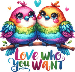 Watercolor Pride Month Clipart: LGBT Rights, Rainbow, and Diversity Themes. Colorful LGBT Pride Birds: Gay, Lesbian, Bisexual, Transgender Symbols. Handcrafted Celebrating Pride, Equality, and Love