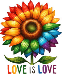 Watercolor Pride Month Clipart: LGBT Rights, Rainbow, and Diversity Themes. Colorful LGBT Pride Sunflower Gay, Lesbian, Bisexual, Transgender Symbols. Handcrafted Celebrating Pride, Equality, and Love