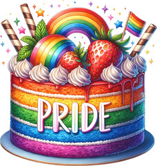 Watercolor Pride Month Clipart: LGBT Rights, Rainbow, and Diversity Themes. Colorful LGBT Pride Cake: Gay, Lesbian, Bisexual, Transgender Symbols. Handcrafted Celebrating Pride, Equality, and Love
