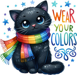 Watercolor Pride Month Clipart: LGBT Rights, Rainbow, and Diversity Themes. Colorful LGBT Pride Cat: Gay, Lesbian, Bisexual, Transgender Symbols. Handcrafted Celebrating Pride, Equality, and Love