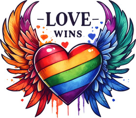 Watercolor Pride Month Clipart: LGBT Rights, Rainbow, and Diversity Themes. Colorful LGBT Pride Heart: Gay, Lesbian, Bisexual, Transgender Symbols. Handcrafted Celebrating Pride, Equality, and Love
