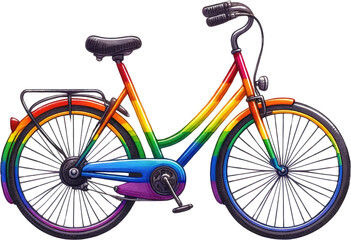Watercolor Pride Month Clipart: LGBT Rights, Rainbow, and Diversity Themes. Colorful LGBT Pride Bicycle: Gay, Lesbian, Bisexual, Transgender Symbols. Handcrafted Celebrating Pride, Equality, and Love