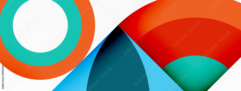 Poster two circles, one blue and one red, are symmetrically placed next to each other on a white background
