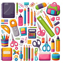 school supplies clip art with Generative AI Techonology.	
