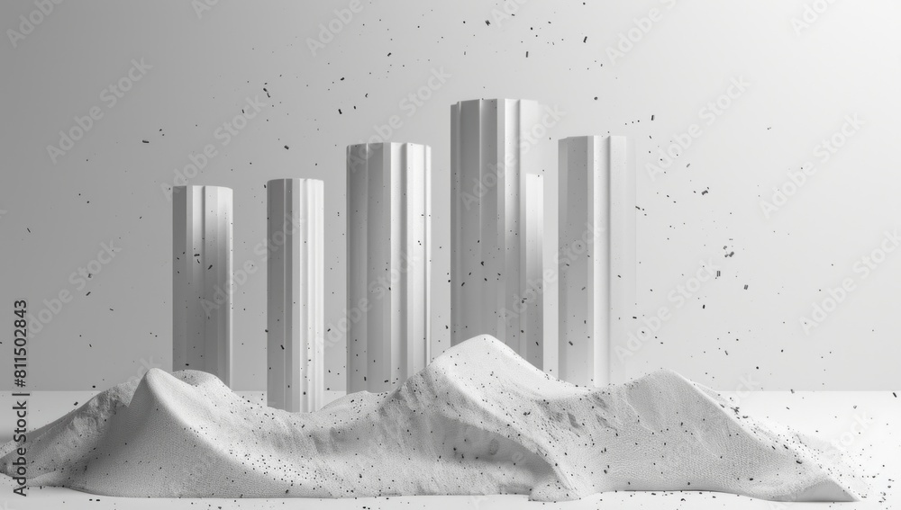 Aufkleber present a minimalist shot of a 3d bar graph integrated with subtle larva texture, representing the s