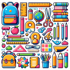 school supplies clip art with Generative AI Techonology.	
