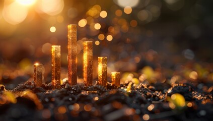 Showcase the essence of transformation and growth with a 3D bar graph rising from a bed of larva texture, illustrating the potential for change in industries.