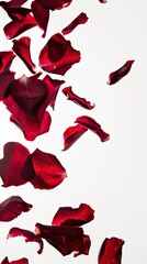 Red rose petals floating in the air Generative AI.