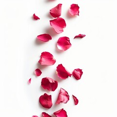 Pink petals on a white background Generative AI.