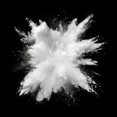 Abstract white powder explosion isolated on black background.