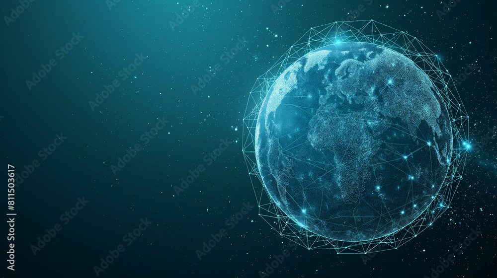Poster vector illustrations of blue futuristic world map or globe with circuit line connecting the dot.digi