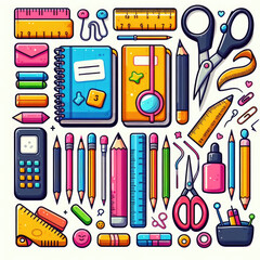 school supplies clip art with Generative AI Techonology.	
