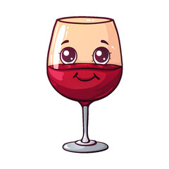 Cute cartoon wine glass character with eyes and mouth no background