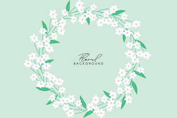 Abstract flat hand draw floral wreath background. Vector. Seamless floral pattern with white and green wildflower garden and leaf wallpaper background elements. 