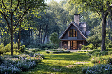 Charming Rustic Cottage Nestled in Lush Forest Garden, Evoking Peace and Solitude