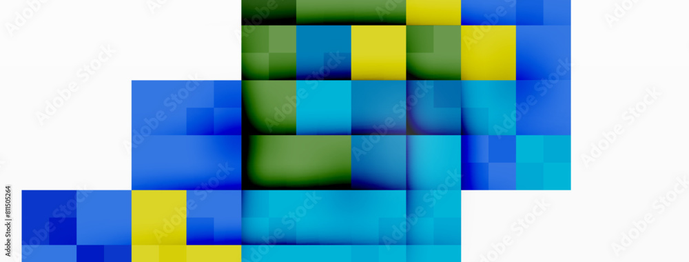 Poster A vibrant stack of azure and electric blue rectangles creates a symmetrical pattern on a white background, showcasing colorfulness and parallel lines in this artistic display