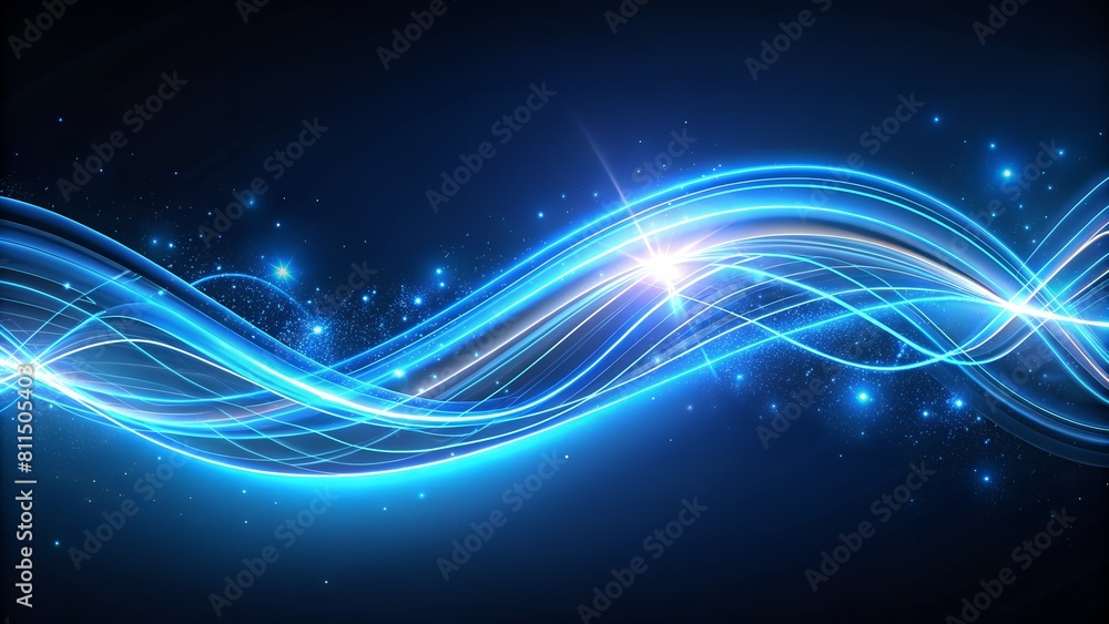 Poster abstract 3d luminous trails of waved blue neon light elements emitting mesmerizing glow and swoosh e