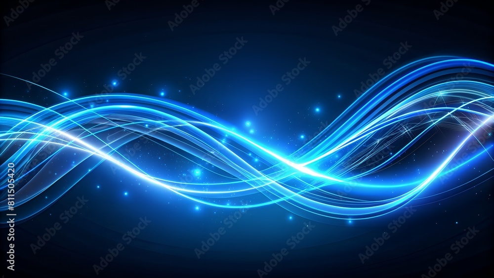 Poster dynamic waved blue neon light elements create abstract 3d luminous trails with mesmerizing glow and 