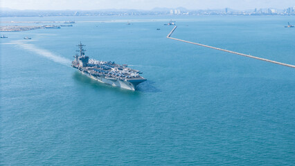 Nuclear Navy ship, Military navy ship carrier full loading fighter jet aircraft for prepare troops....