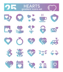 Hearts flat gradient icons set . Vector illustration