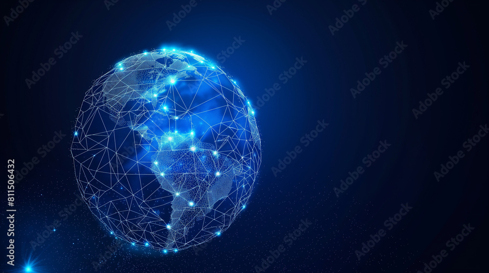 Poster blue abstract technological vector background. geographic map. planet earth. the contours of the con