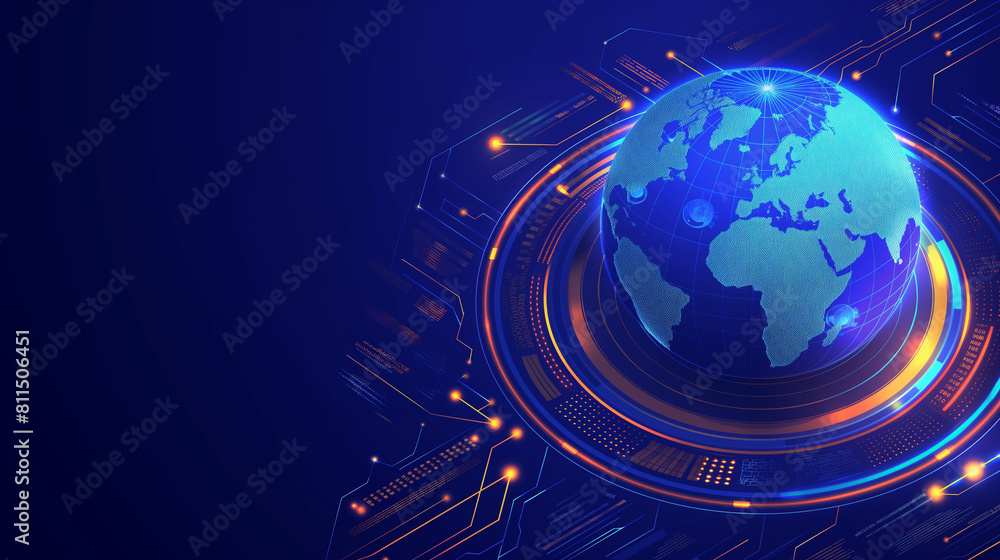 Poster blue abstract technological vector background. geographic map. planet earth. the contours of the con