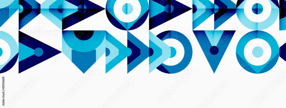 Poster a vibrant electric blue and magenta geometric pattern featuring circles and symmetry on a white back