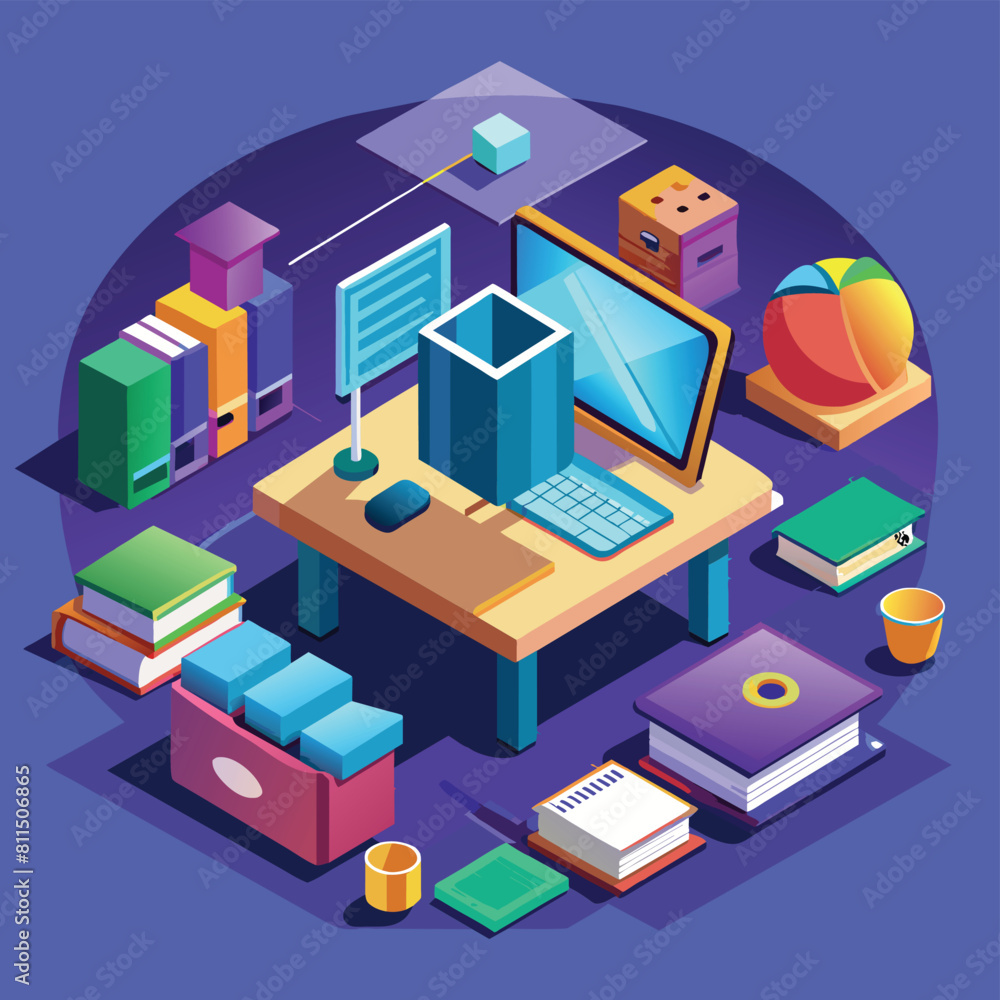 Poster e-learning digital classroom. online education and virtual learning environment. technology in educa