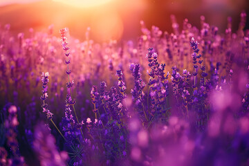 Lavender at sunset for presentation, purple flowers wallpaper