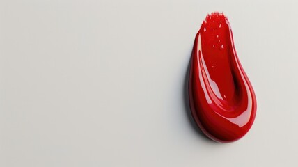 Smear of red lip gloss on white surface, with glossy, viscous texture