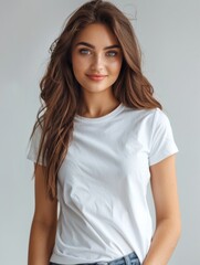 Obraz premium Woman wearing white tshirt mockup created with generative AI