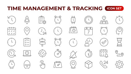 Business and management line icons set. Management icon collection. Project management icon collection. Time management and planning concept. Outline icon set.