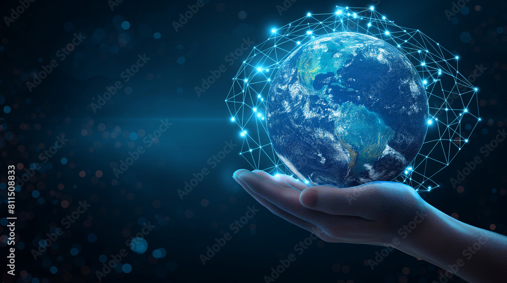 Poster light blue abstract background. vector. stylish futuristic pattern. a wireframe image of human hands