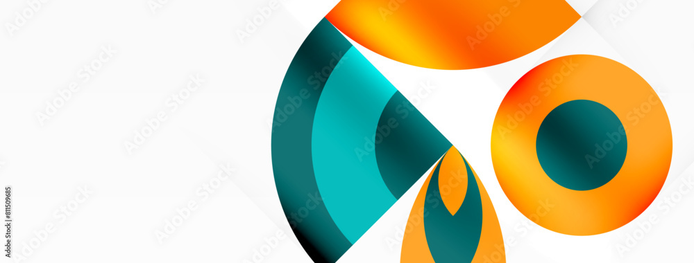 Aufkleber a symmetrical pattern of electric blue and orange circles with a central circle on a white backgroun
