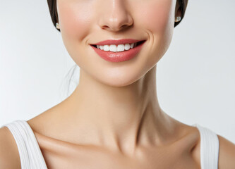 Obraz premium Close up photo of a female face on white background