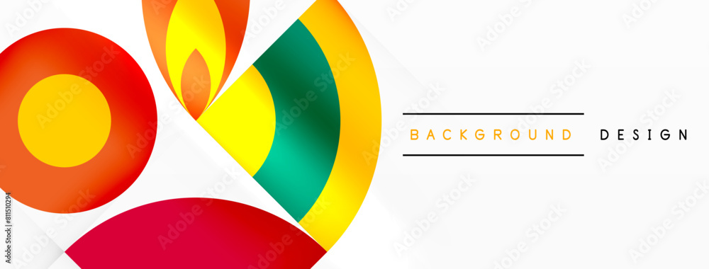 Poster a vibrant art piece with electric blue circles, triangles, and rectangles on a white background. thi