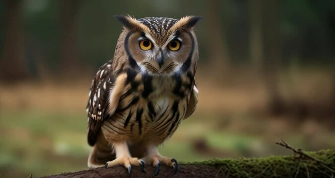 Great horned owl, wildlife videography of an owl in the jungle, woods or forest Generative AI