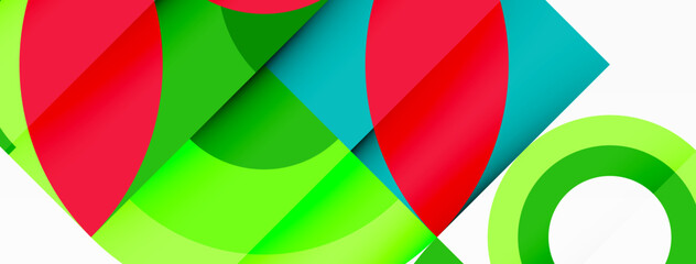 Colorfulness shines through in the red, green, and blue geometric pattern on a white background. Triangles, rectangles, and symmetry create a dynamic art piece