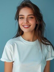 Fototapeta premium Woman wearing white tshirt mockup created with generative AI