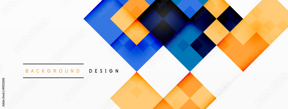 Poster colorfulness pops on a white background with azure rectangles and orange triangles creating symmetry