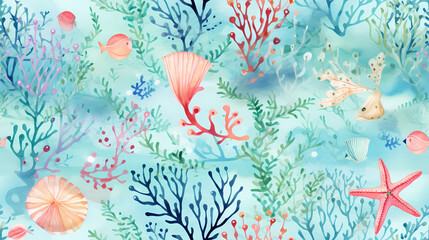 seamless pattern whimsical watercolor sea