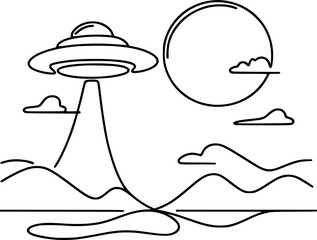 UFO flying saucer alien space ship hand drawn Vector illustration