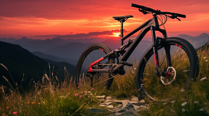Bicycle in the field with mountains