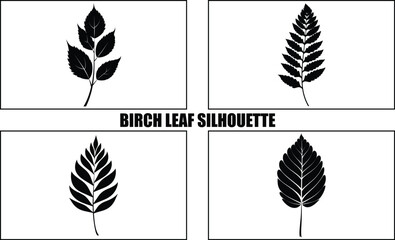 Birch leaf silhouette melting in drops Set, silhouettes of Birch leaf black Clipart Collection
