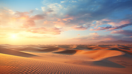 Sunset over the desert with clouds and pink sky