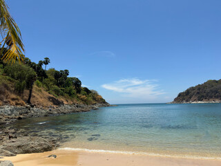 Obraz premium Scenic view of sea bay and mountain islands
