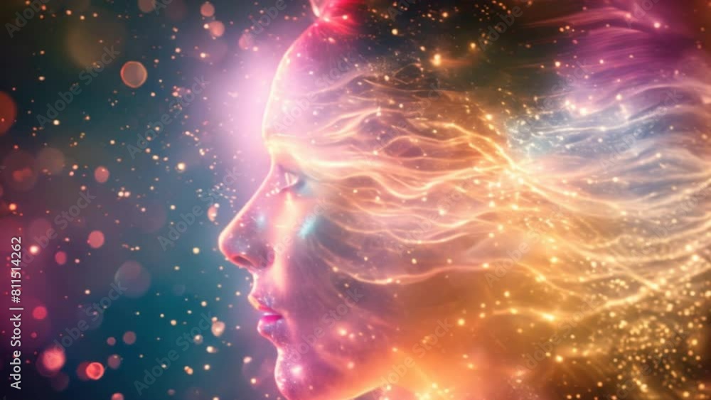 Poster a vision of the birth of new ideas within the effervescent matrix of artificial intelligence, as inn