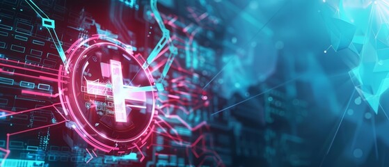 Abstract background of a healthcare hero in cyberpunk color, Template background with copy space